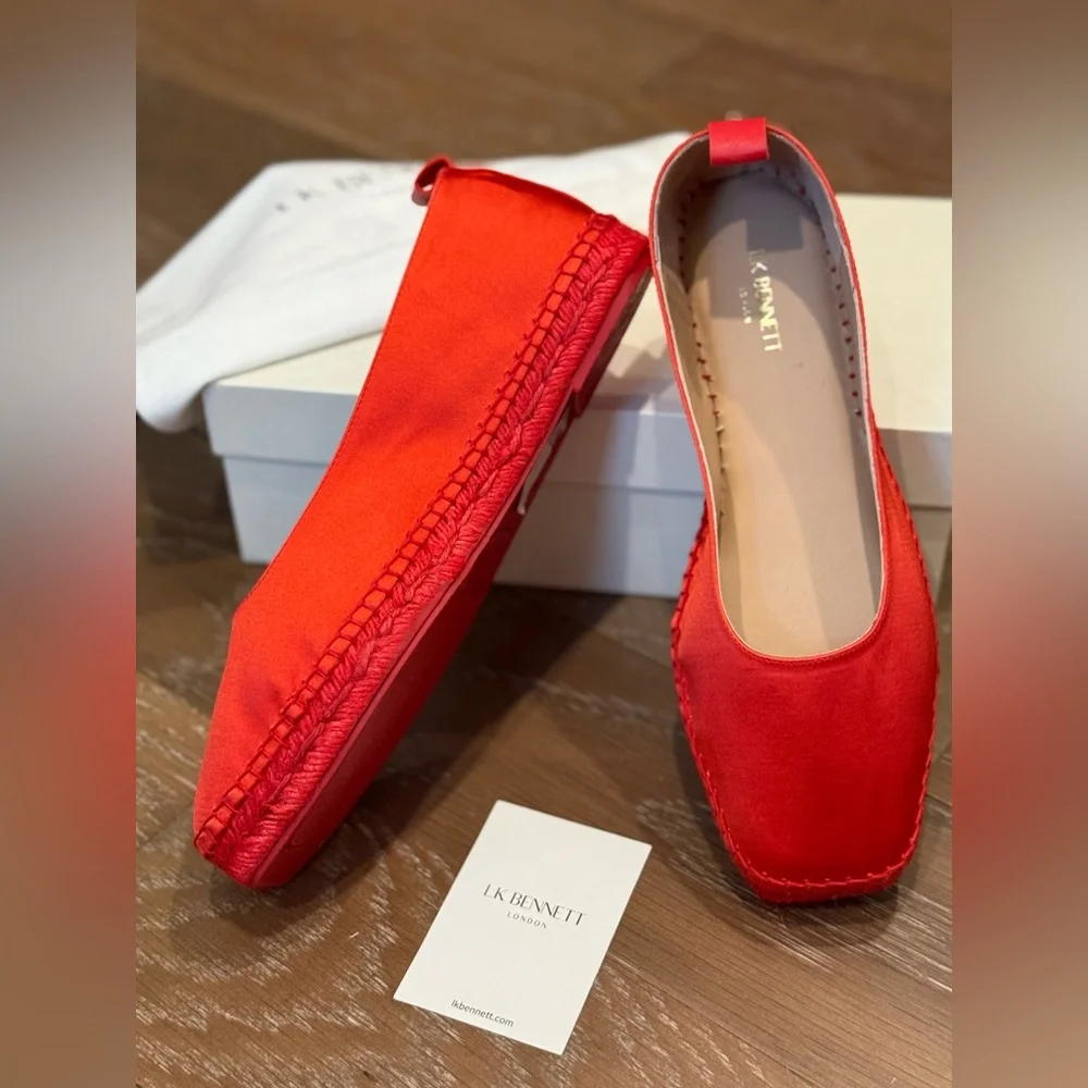 LK Bennett Red Satin Ankle-Tie Espadrille Flats 41